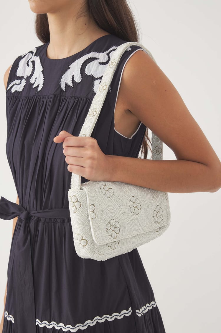 antik batik Sac baguette brodé Marguerite