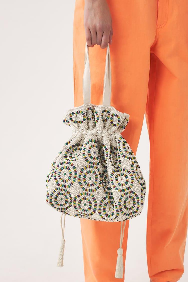 antik batik Sac bourse en paille tressée et Coton