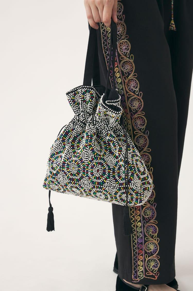 antik batik Sac bourse en perle multicolore