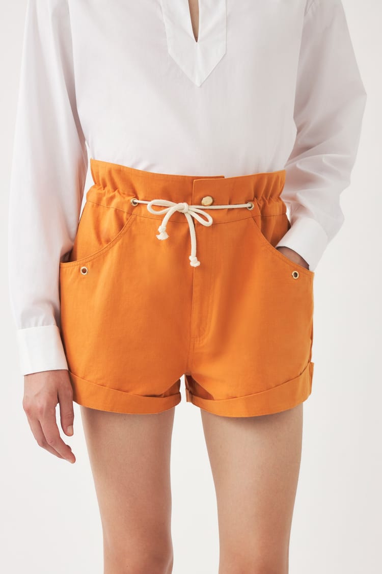 Antik Batik Short Court En Coton Toile Orange