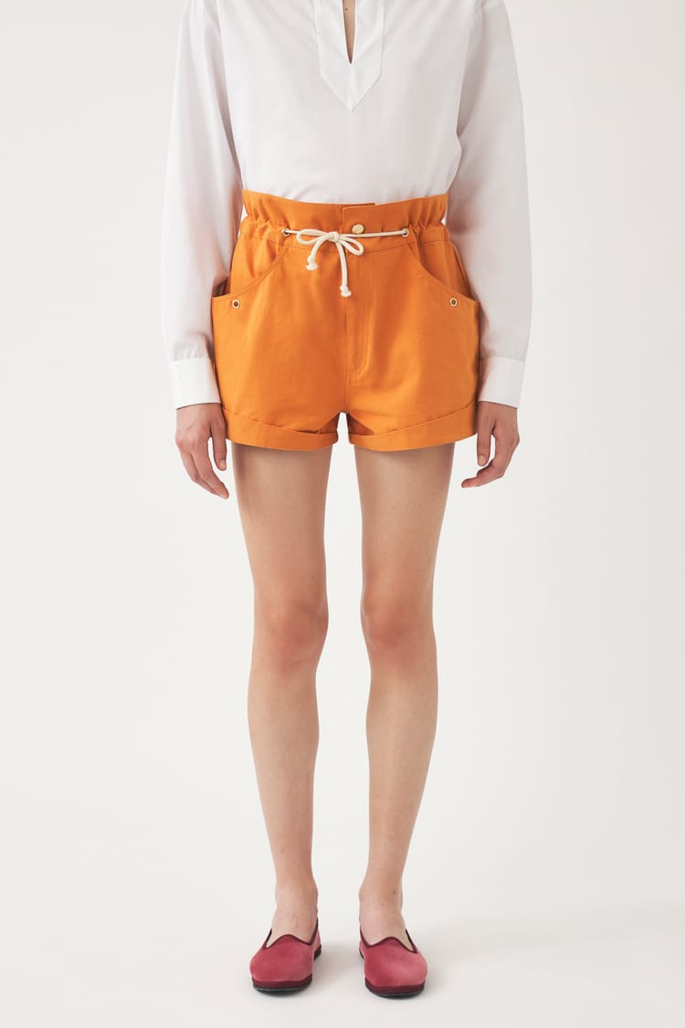 antik batik Short court en Coton toile orange