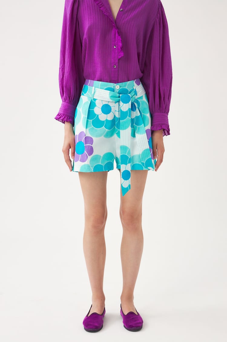 Antik Batik Short Fluide Bleu En Gaze De Coton