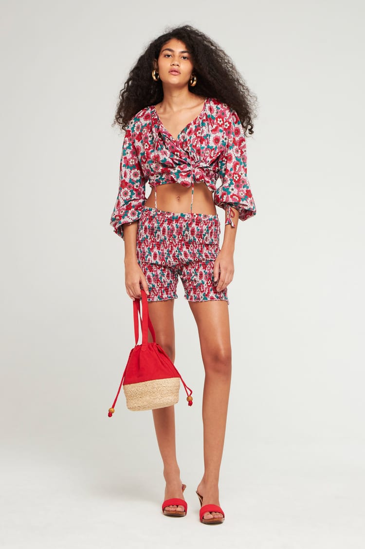 antik batik Short smocké fleuri