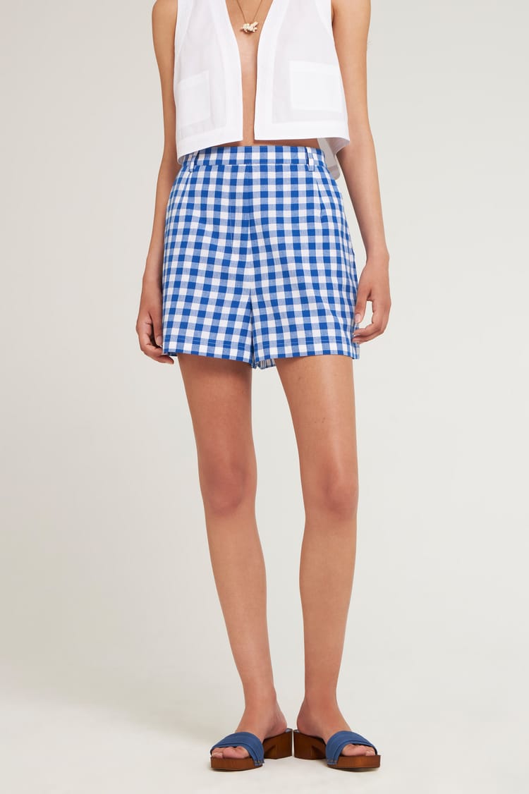 Antik Batik Short Vichy Brodé En Coton Bleu