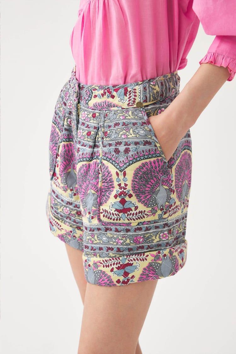 Antik Batik Short Voile De Coton Avec Imprimé Paon