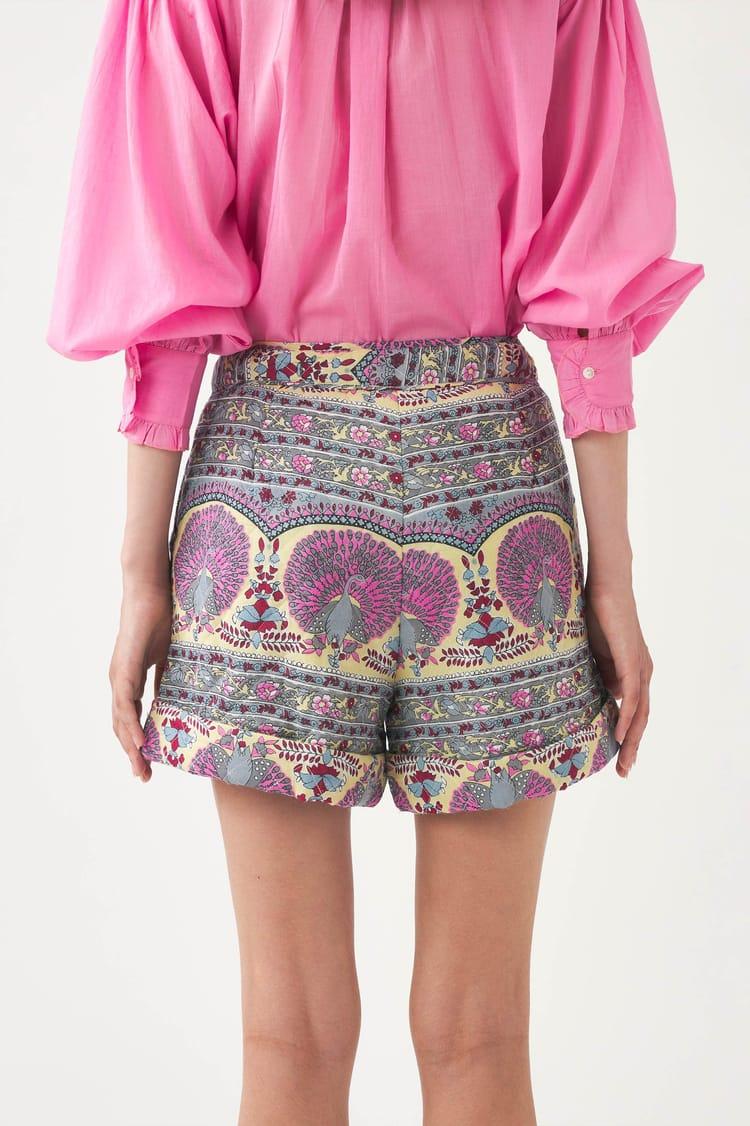 Antik Batik Short Voile De Coton Avec Imprimé Paon