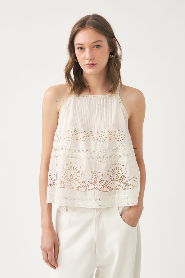 Antik Batik Top Ajouré En Voile De Coton Blanc
