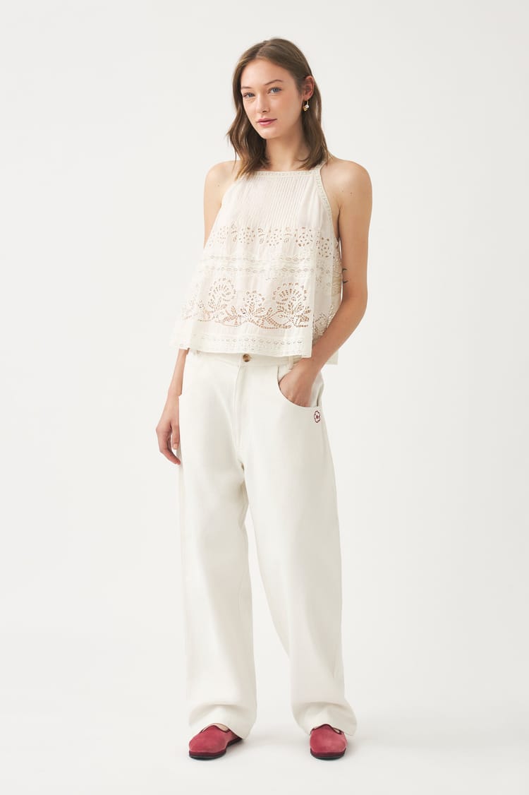 antik batik Top ajouré en voile de coton blanc