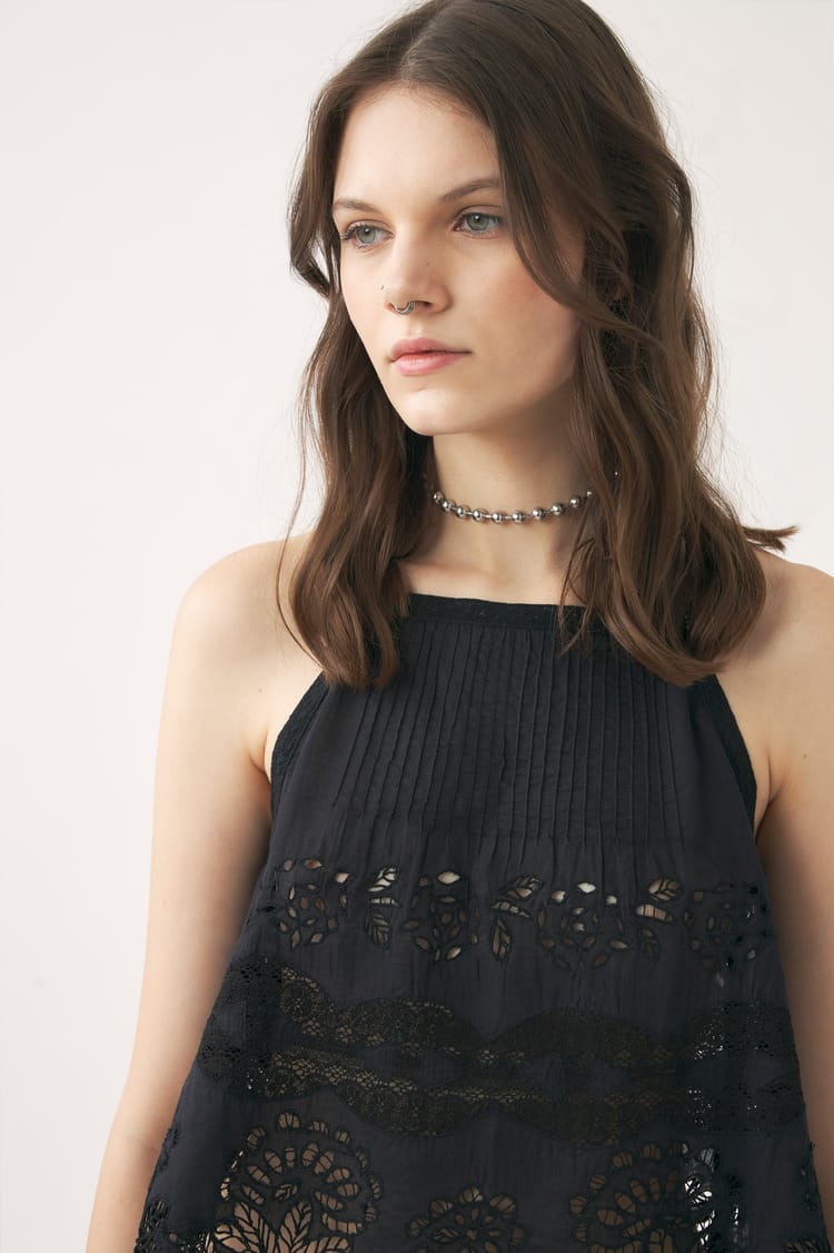 Antik Batik Top Ajouré En Voile De Coton Noir