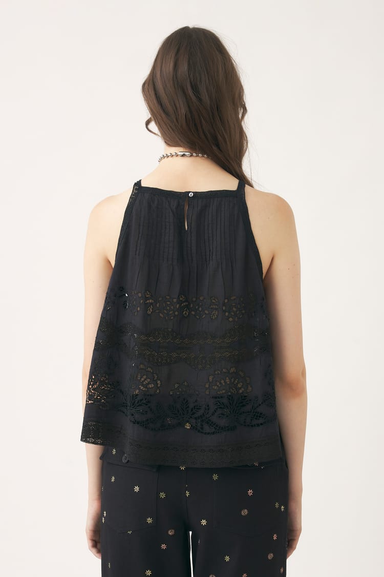 Antik Batik Top Ajouré En Voile De Coton Noir