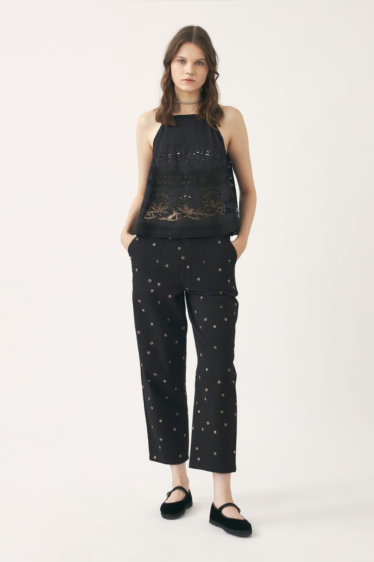 antik batik Top ajouré en voile de coton noir