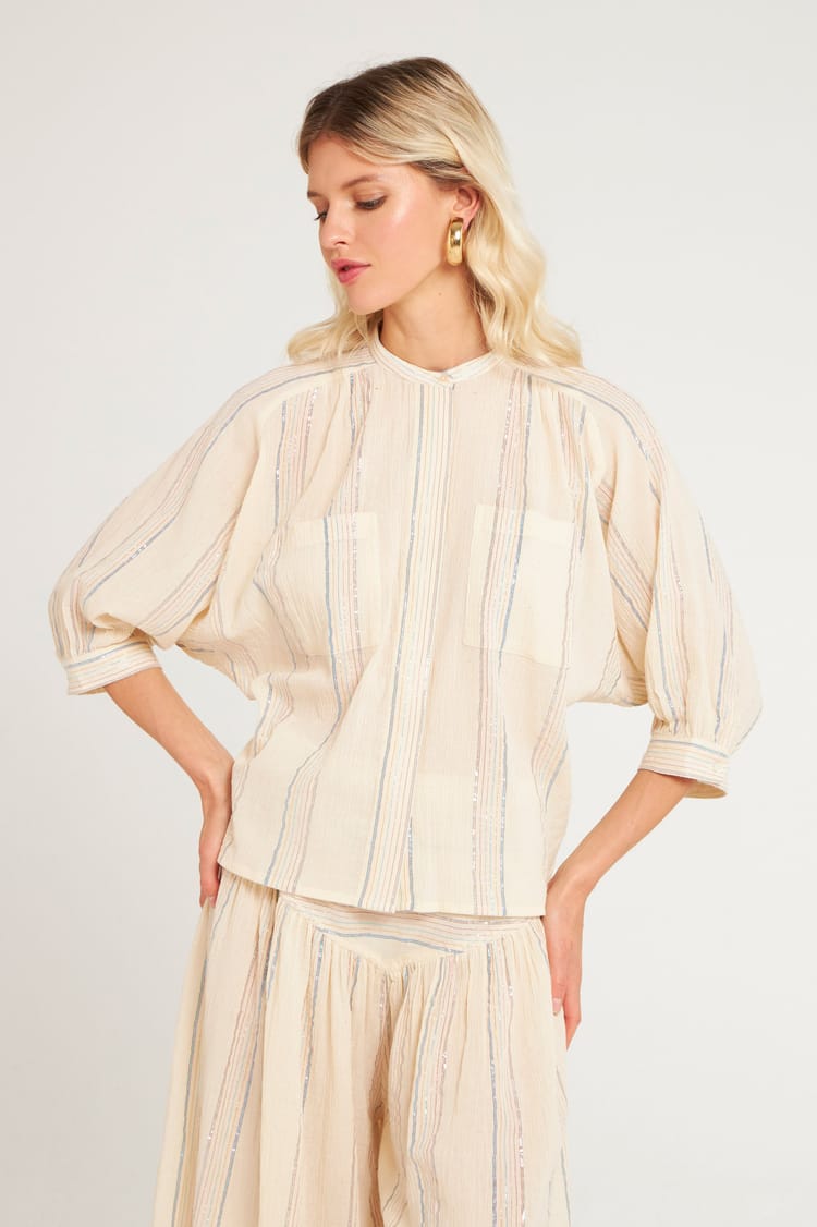 antik batik Top blanc blanc en crêpe de Coton