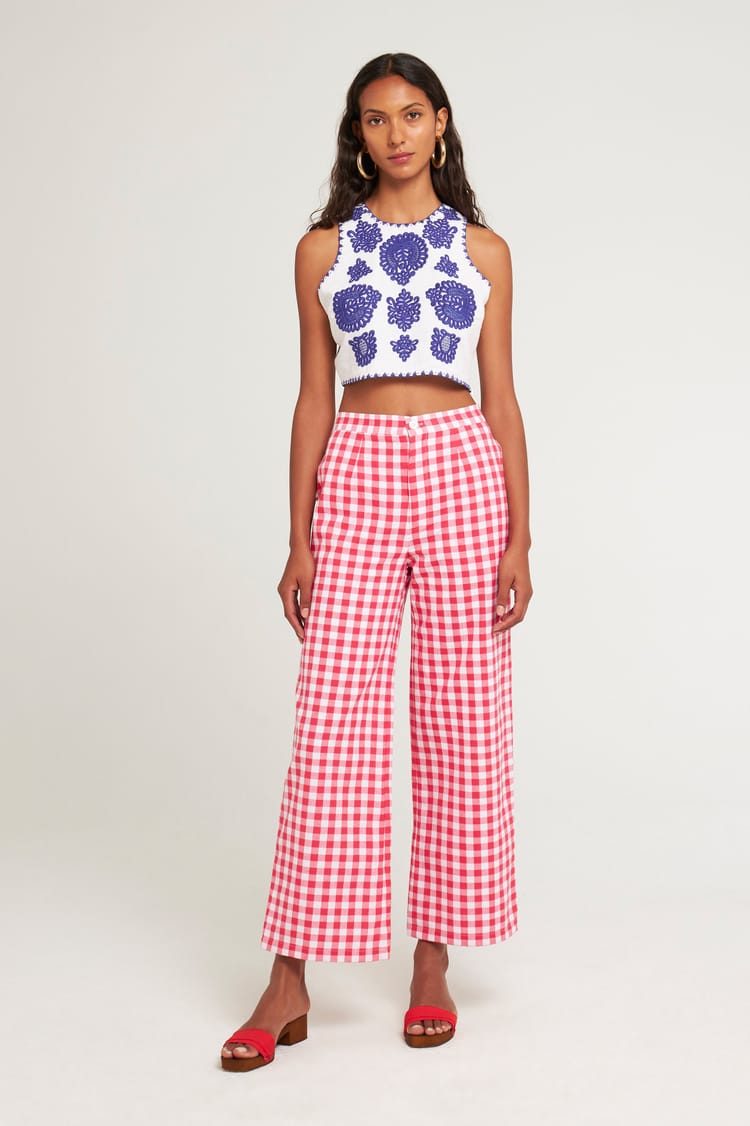 Antik Batik Top Court Brodé En Coton Blanc