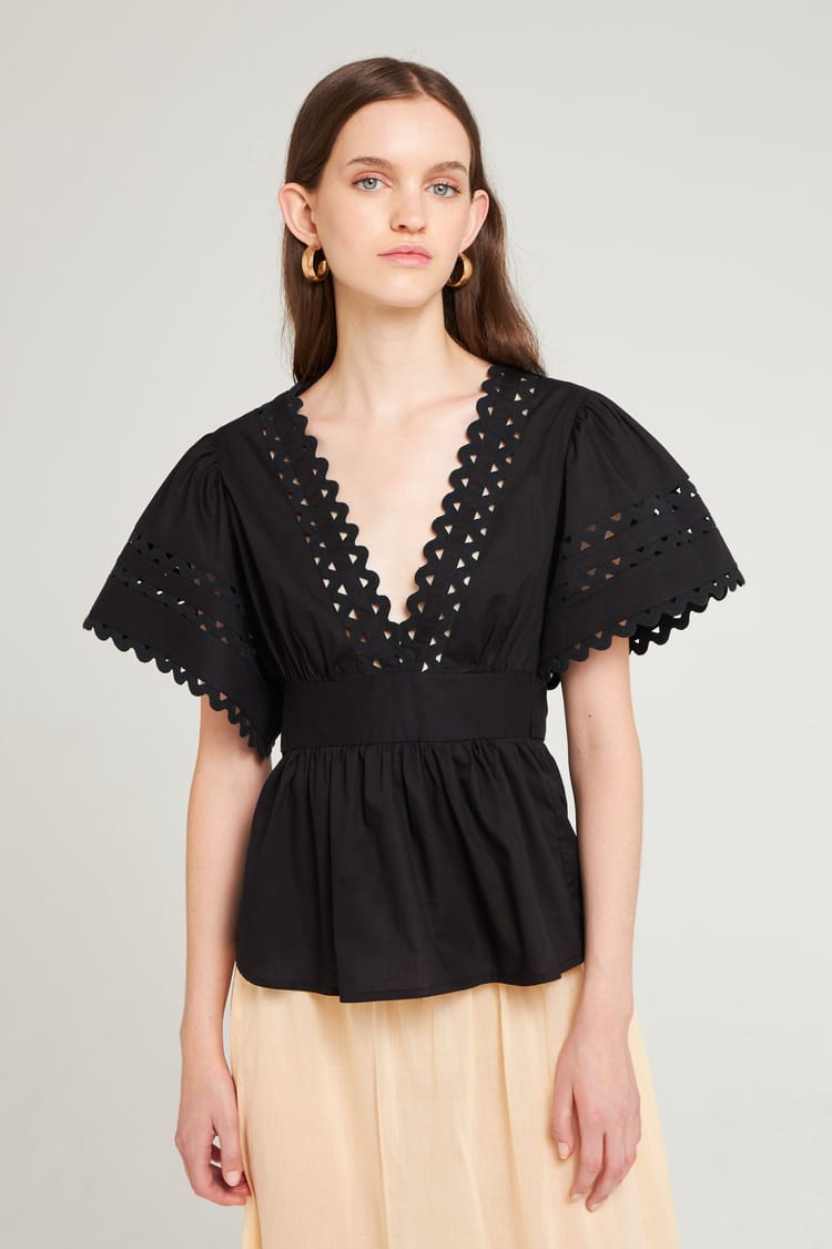 antik batik Top court Popeline noire