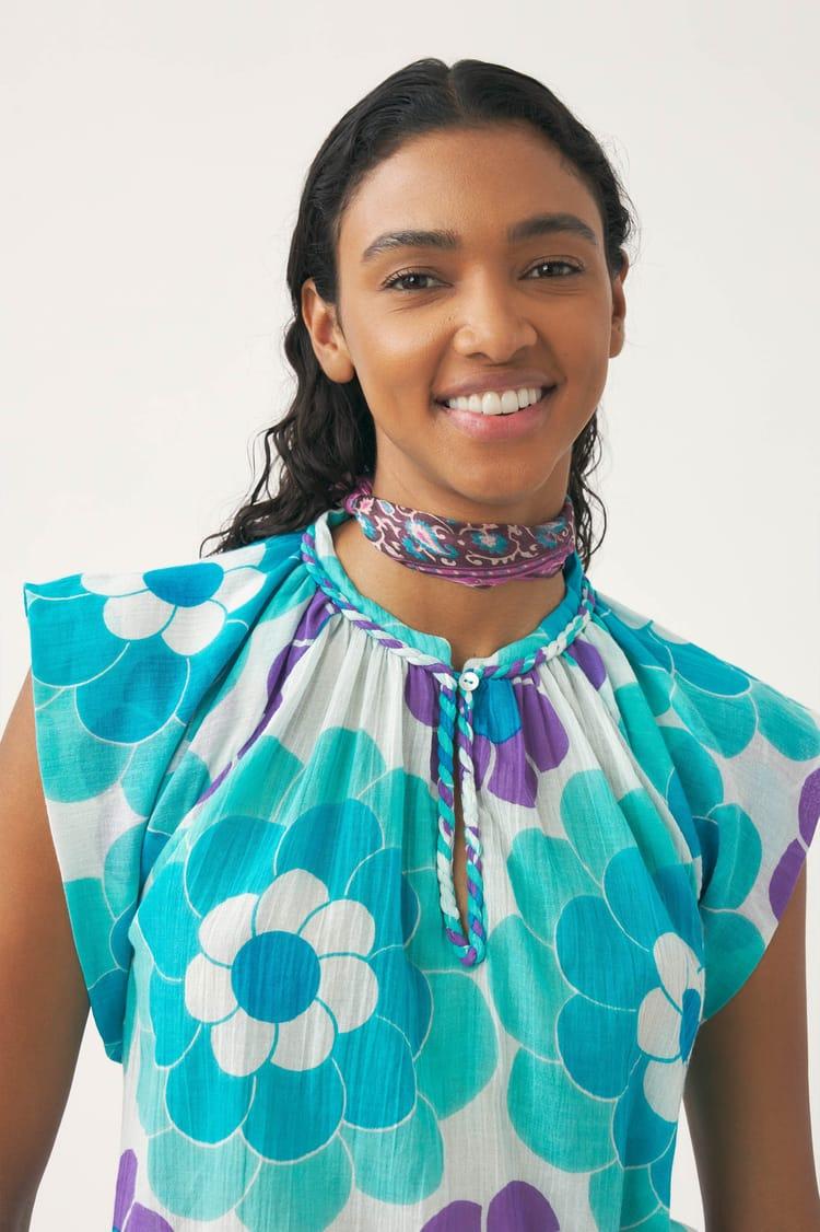 Antik Batik Top Fluide Bleu En Gaze De Coton