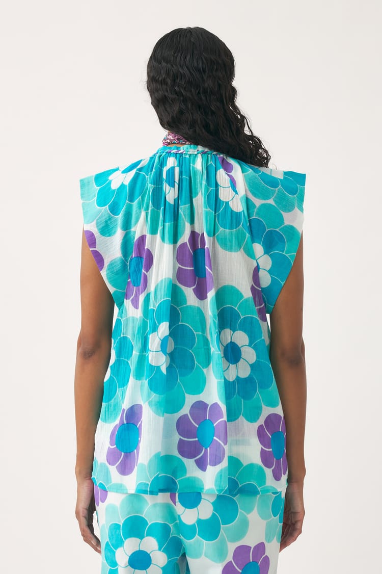 Antik Batik Top Fluide Bleu En Gaze De Coton