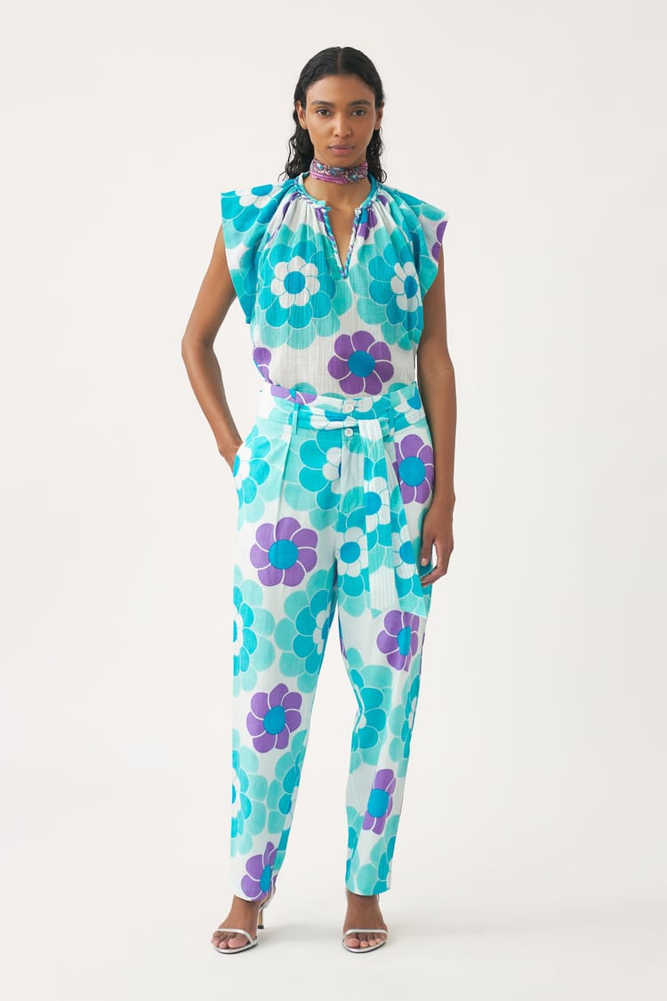 antik batik Top fluide bleu en gaze de coton