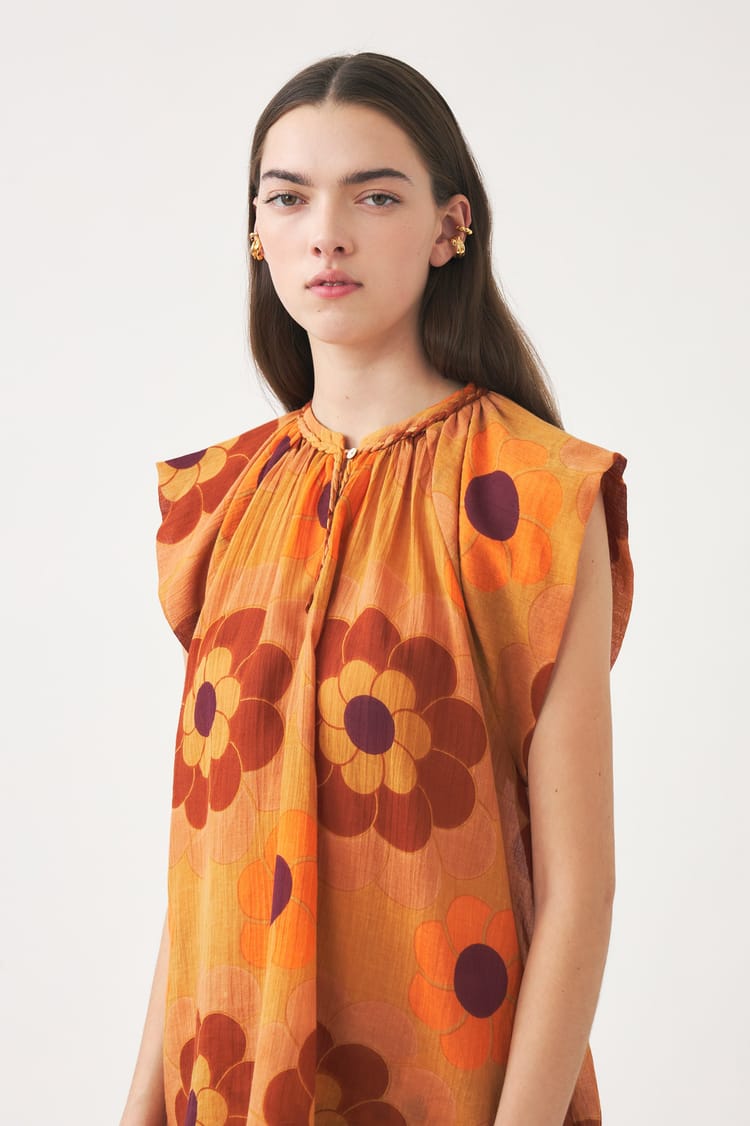 Antik Batik Top Fluide Orange En Gaze De Coton