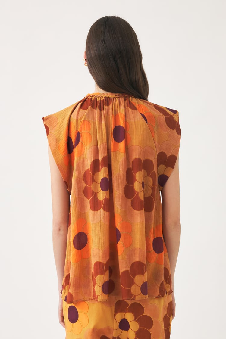 Antik Batik Top Fluide Orange En Gaze De Coton
