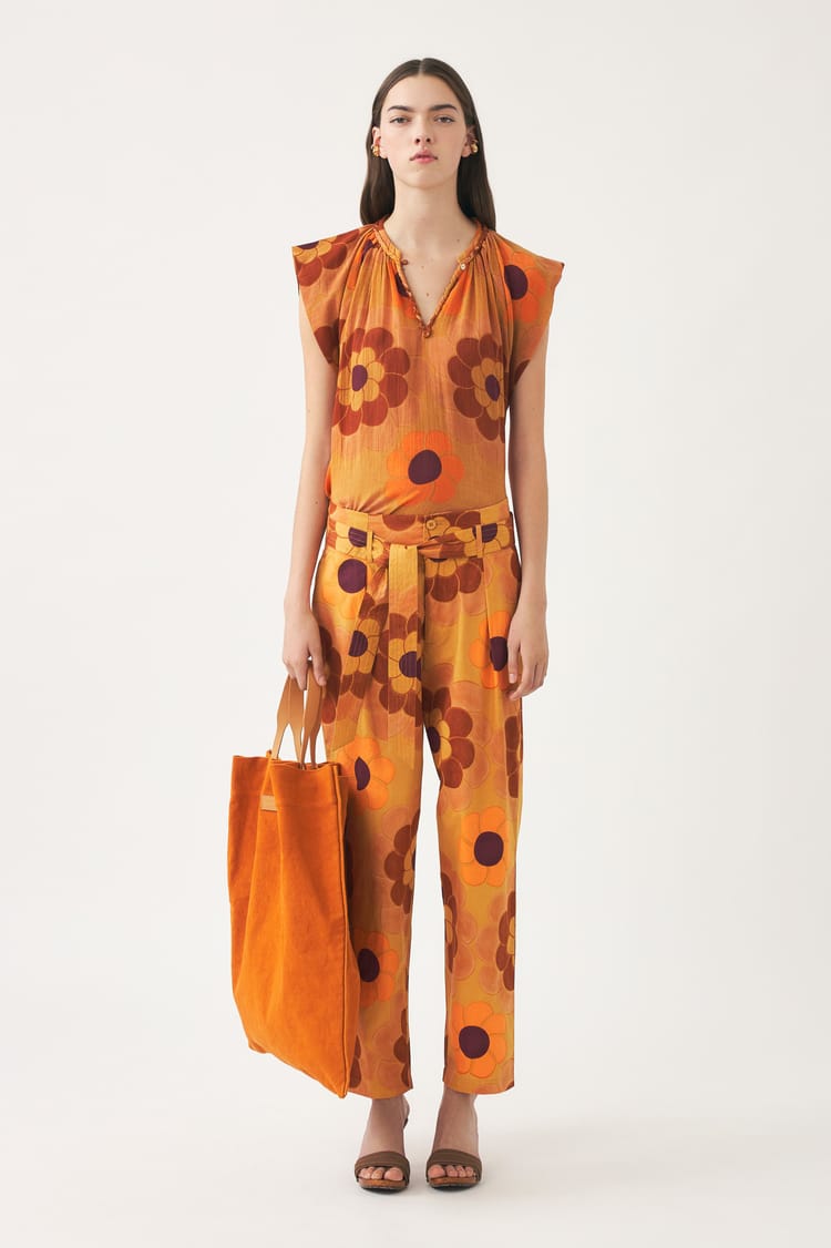 antik batik Top fluide orange en gaze de coton