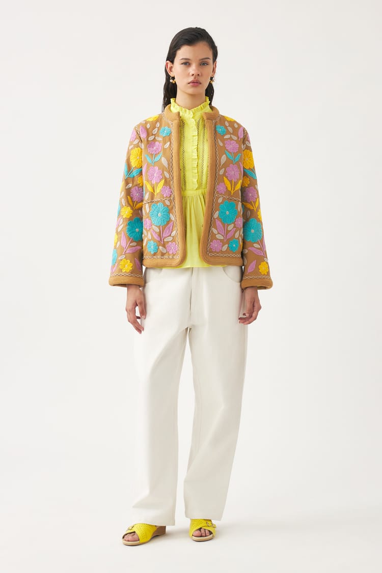 Antik Batik Veste En Coton Brodée Camel