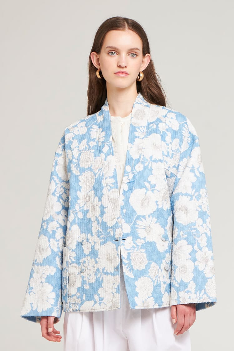 antik batik Veste kimono bleue