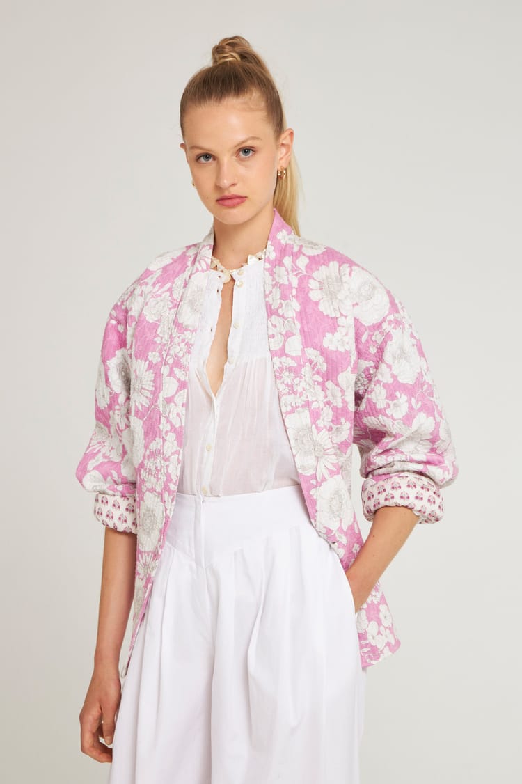 antik batik Veste kimono rose