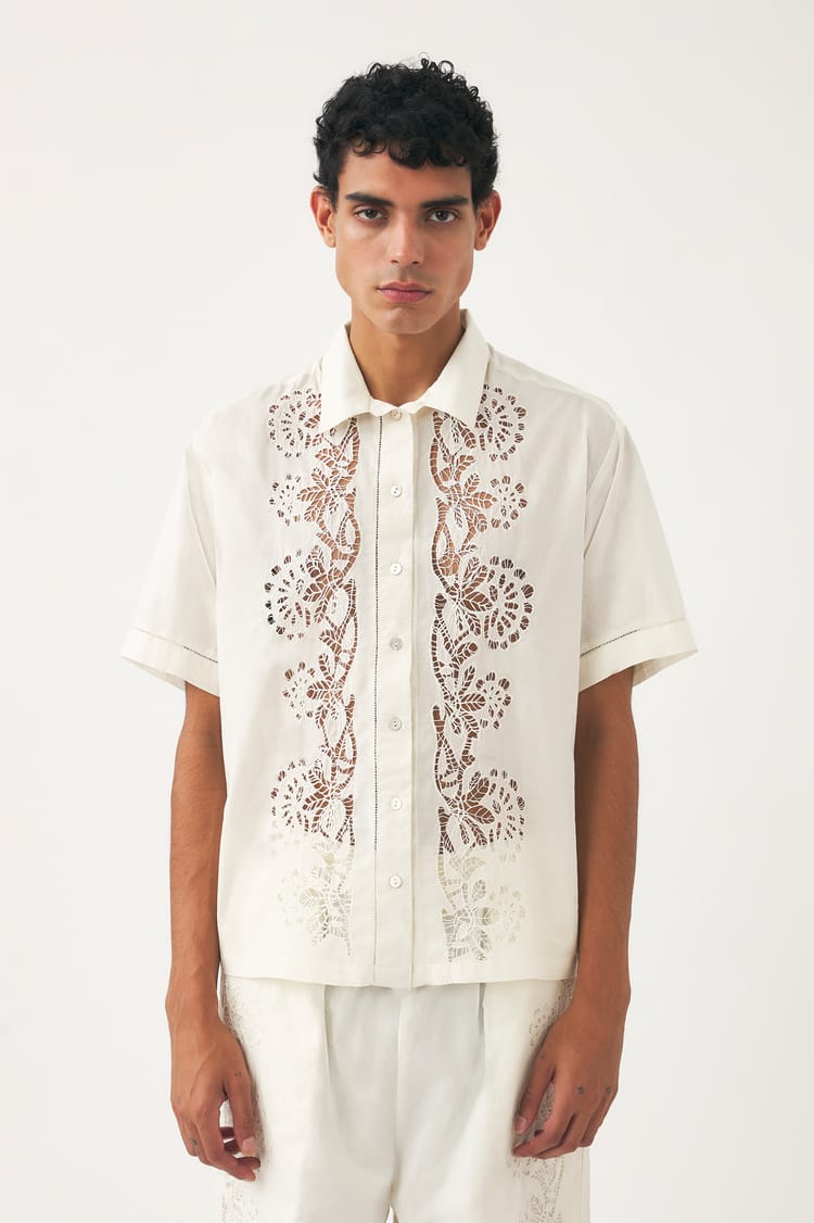 Antik Batik Blouse Blanche Ajourée Voile De Coton Incrustée De Dentelle