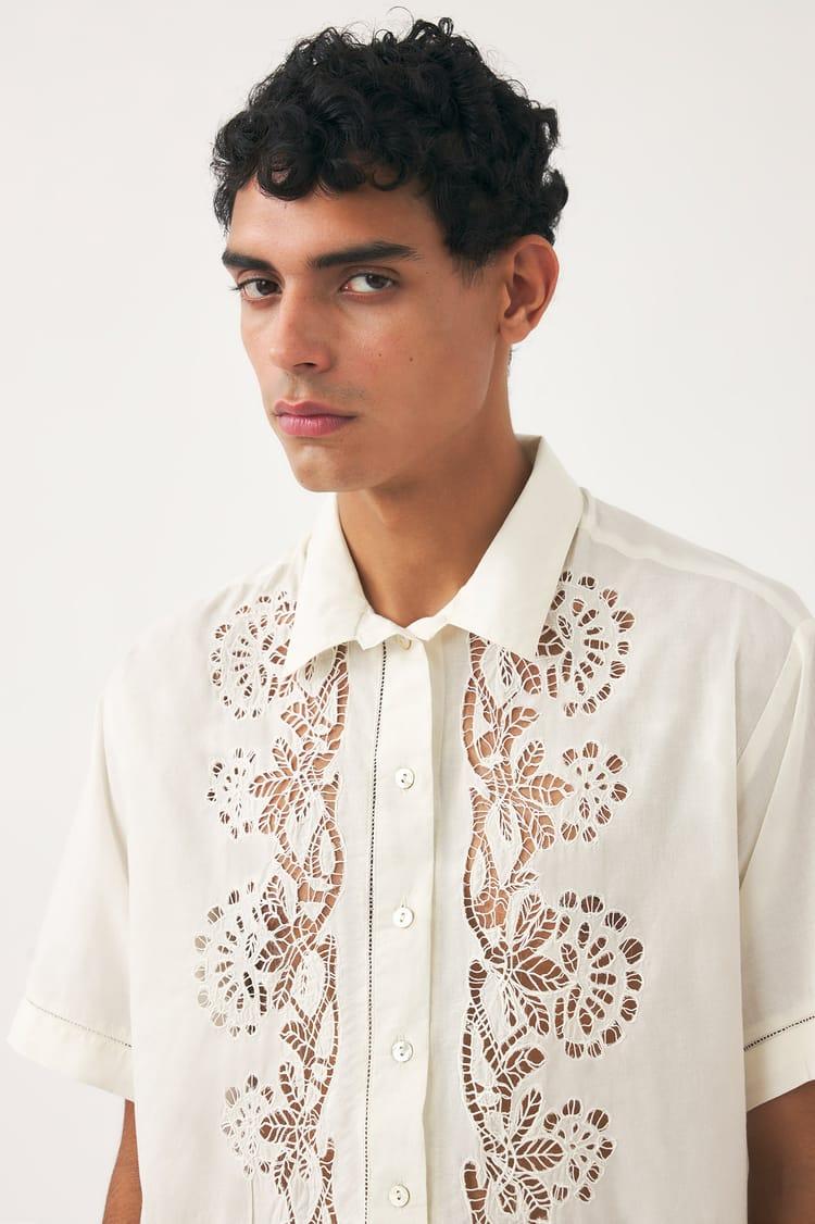 antik batik Blouse blanche ajourée voile de coton incrustée de dentelle