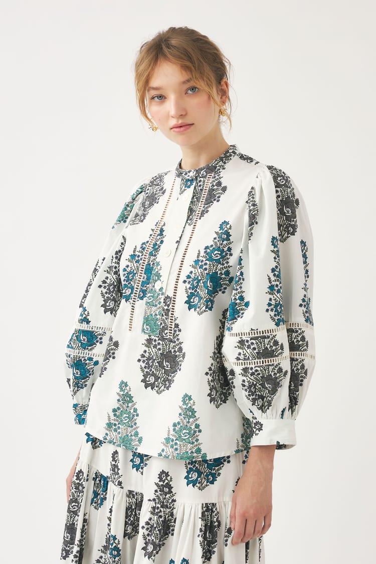 Antik Batik Blouse Blanche Imprimée En Popeline De Coton