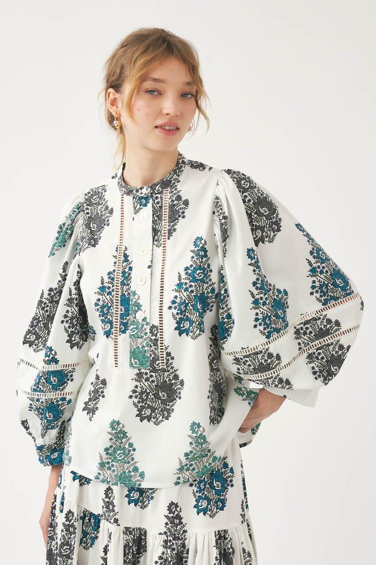 Antik Batik Blouse Blanche Imprimée En Popeline De Coton
