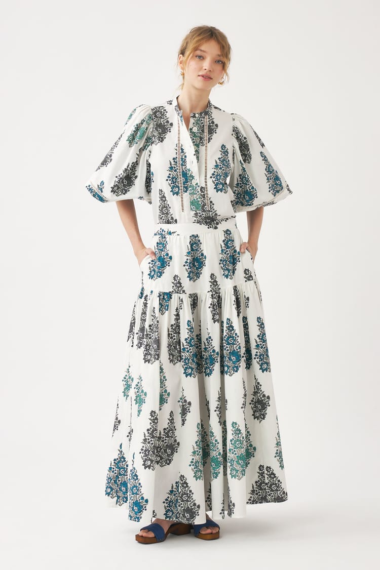 antik batik Blouse blanche imprimée en popeline de coton