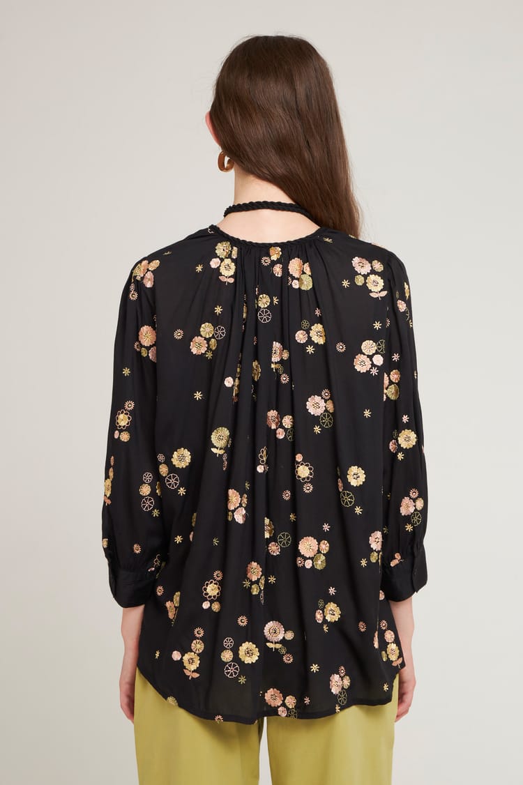Antik Batik Blouse Brodée En Voile De Viscose Et Coton Petites Fleurs