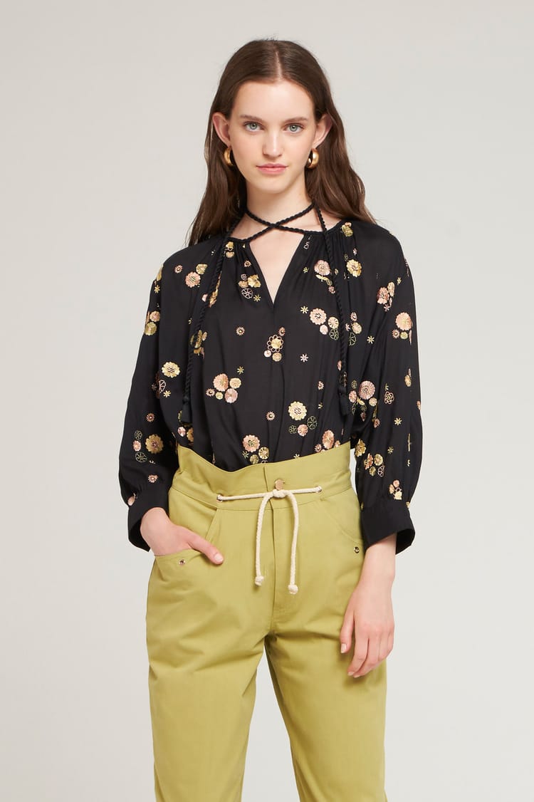 antik batik Blouse brodée en voile de viscose et Coton petites fleurs