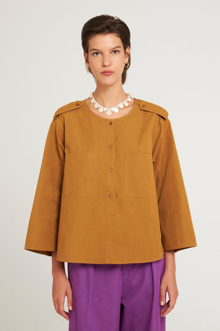 Antik Batik Blouse Droite En Popeline De Coton Kaki