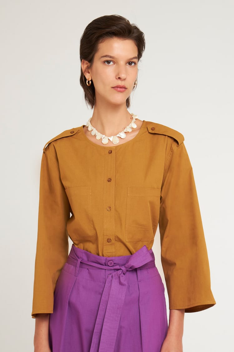 antik batik Blouse droite en Popeline de Coton kaki