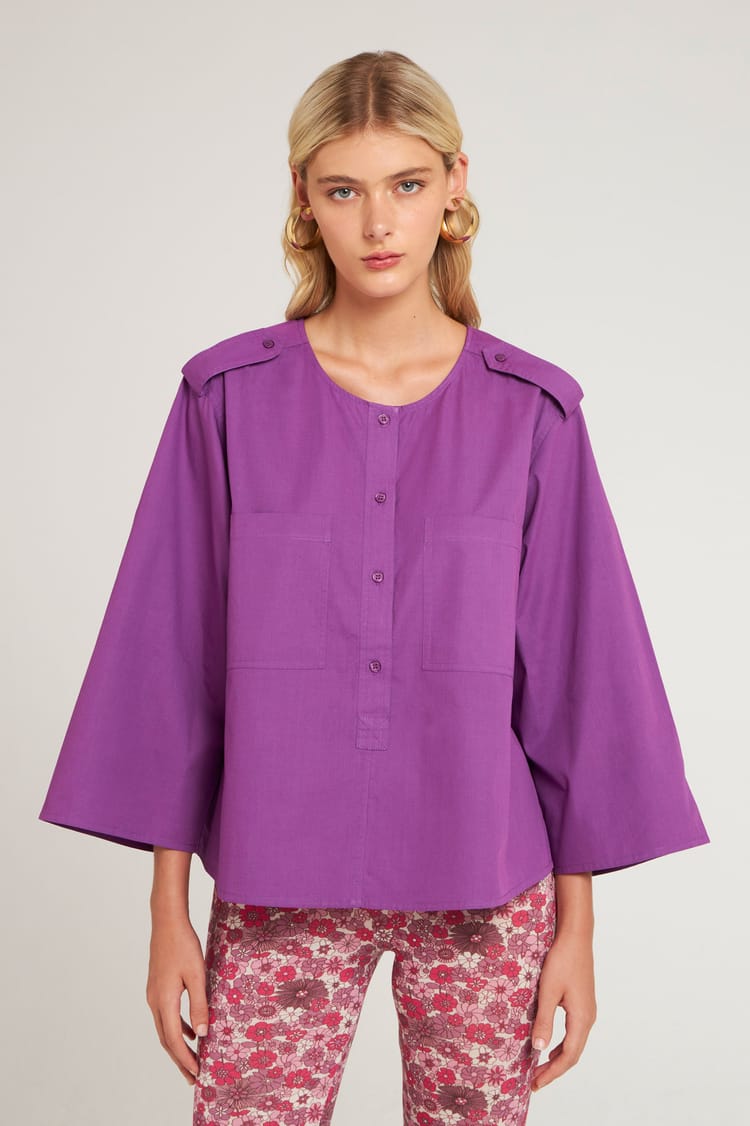 Antik Batik Blouse Droite En Popeline De Coton Violet Profond