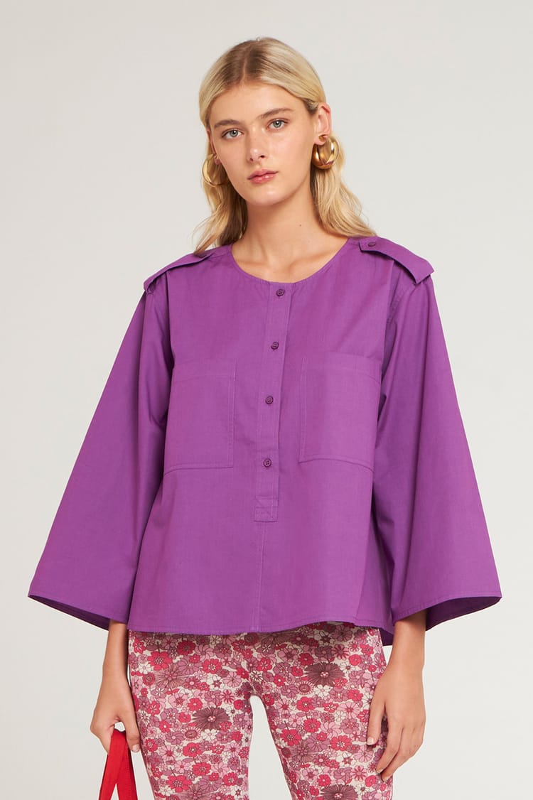 antik batik Blouse droite en Popeline de Coton violet profond