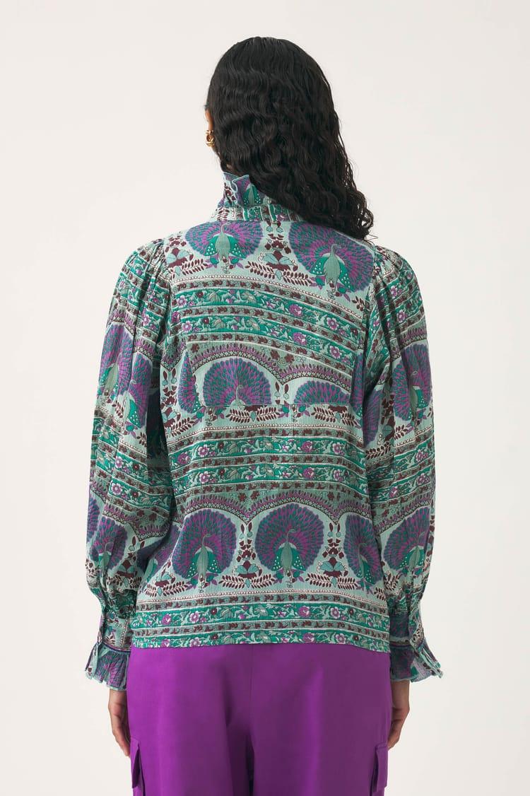 Antik Batik Blouse En Voile De Coton Avec Imprimé Paon