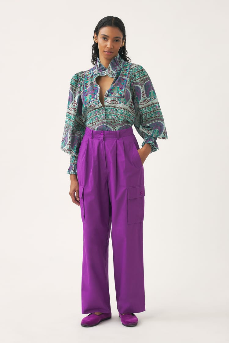 antik batik Blouse en voile de coton avec imprimé paon