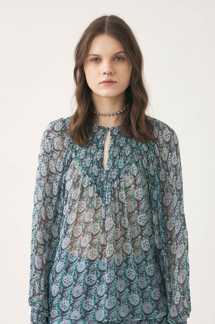 Antik Batik Blouse Fluide Bleue En Mousseline De Viscose Aérienne
