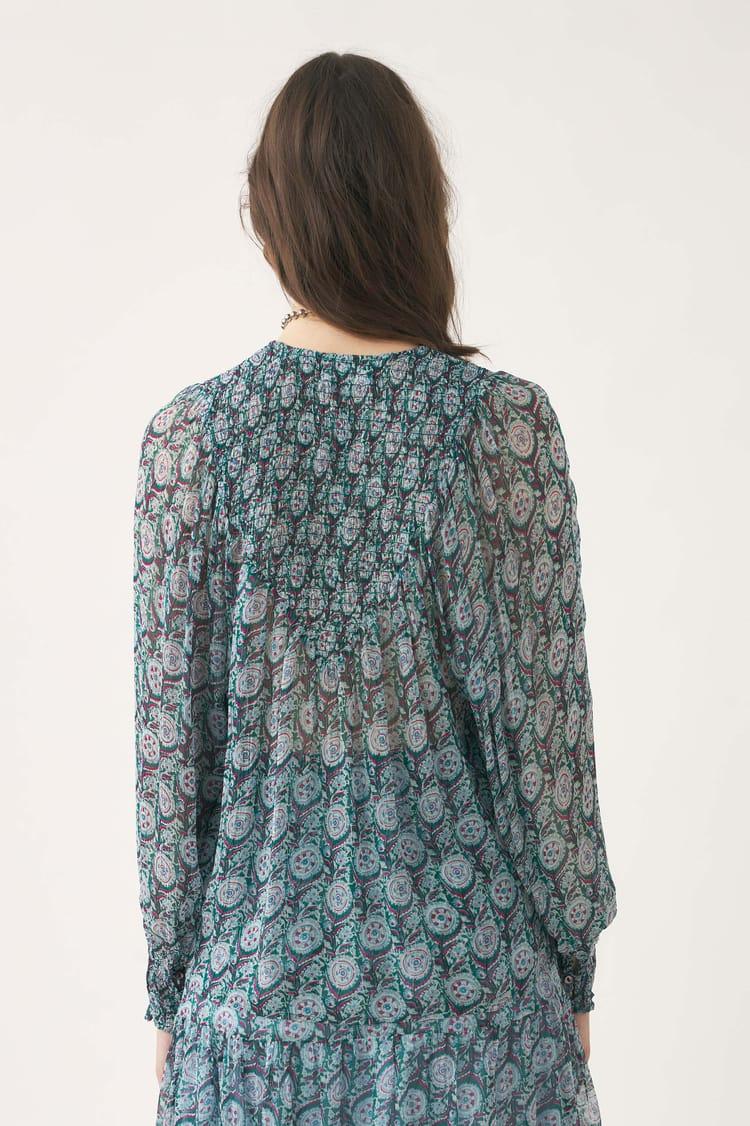 Antik Batik Blouse Fluide Bleue En Mousseline De Viscose Aérienne