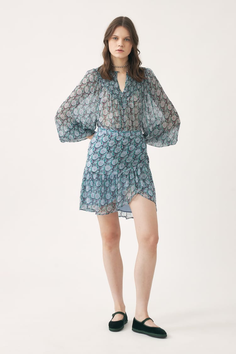 antik batik Blouse fluide bleue en mousseline de viscose aérienne