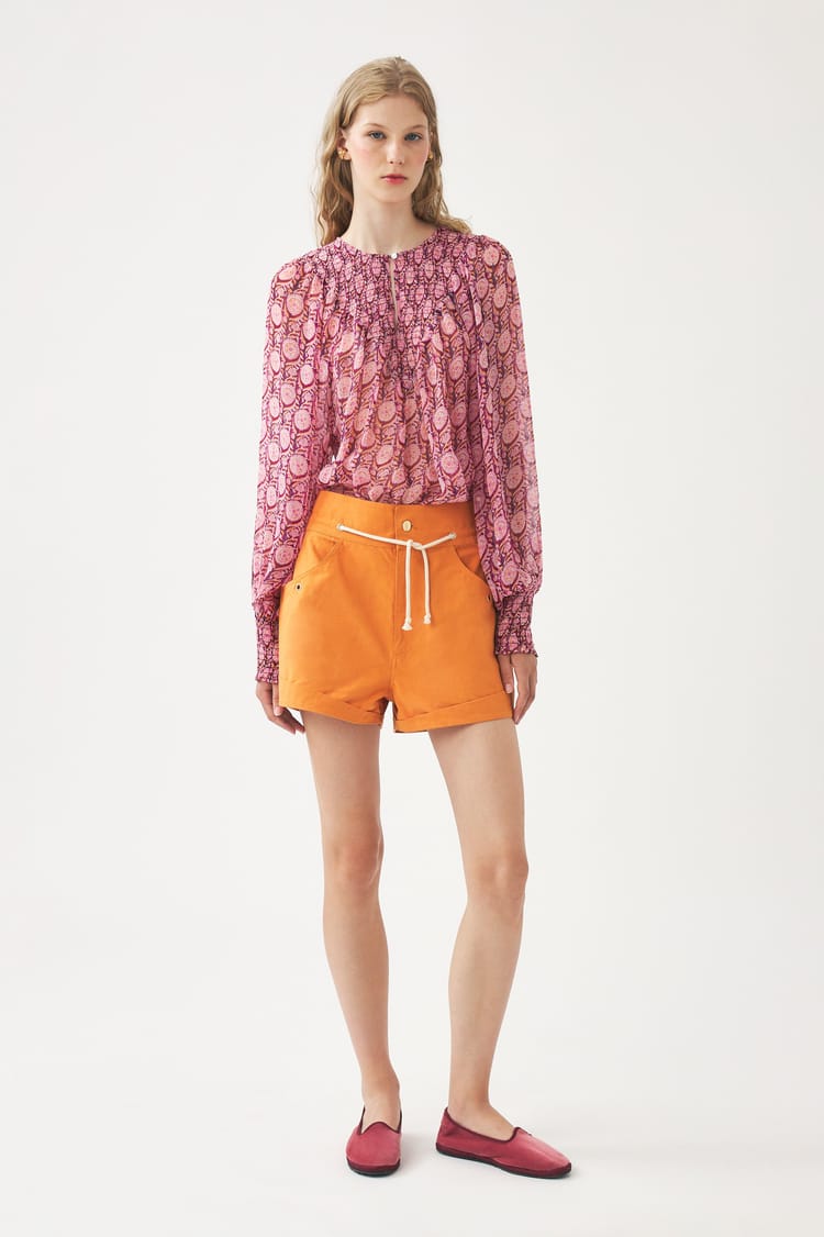 Antik Batik Blouse Fluide Rose En Mousseline De Viscose Aérienne