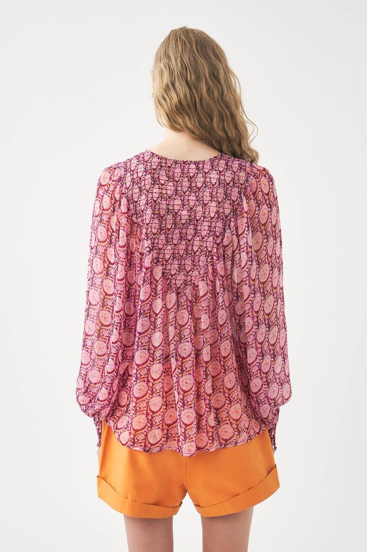 Antik Batik Blouse Fluide Rose En Mousseline De Viscose Aérienne