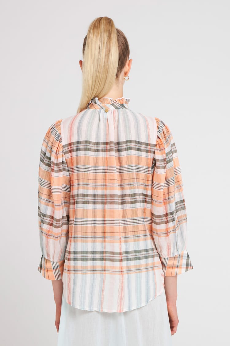 Antik Batik Blouse Grosses Rayures Dans Les Tons Orangés