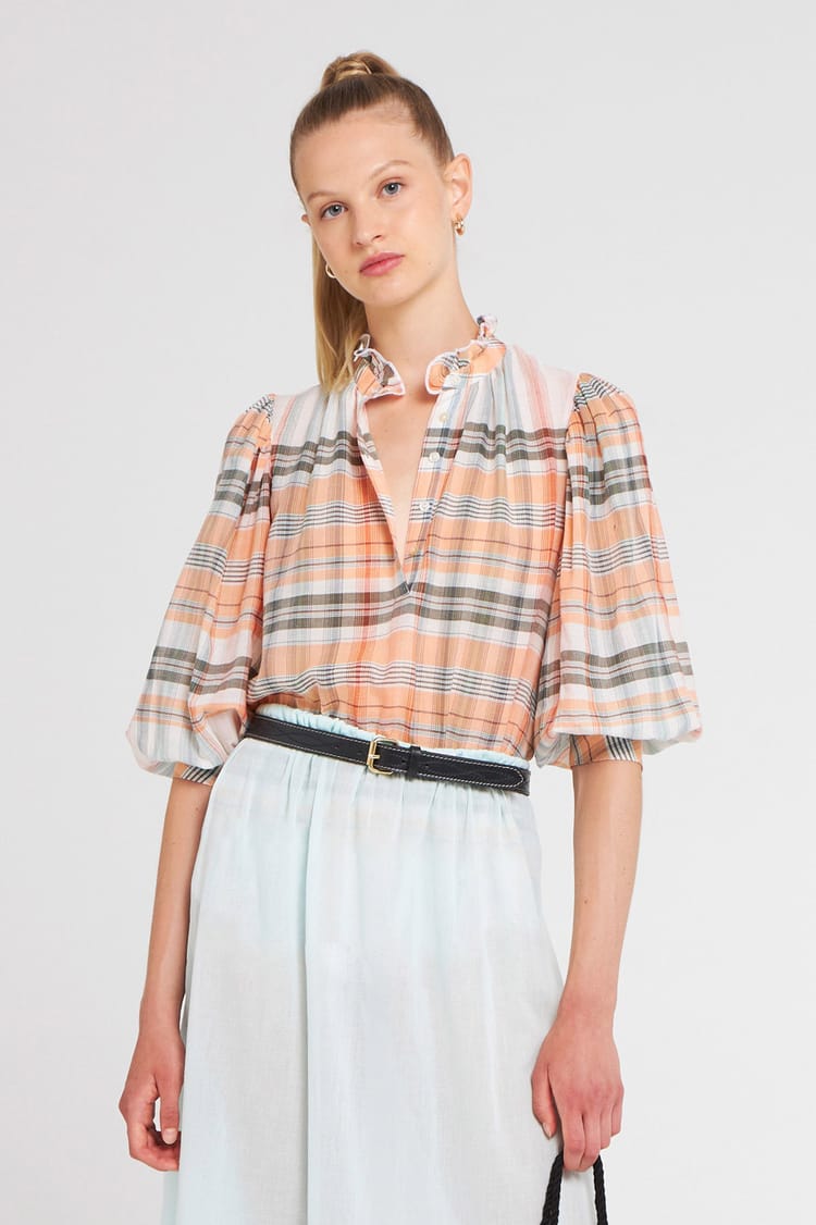 antik batik Blouse grosses rayures dans les tons orangés