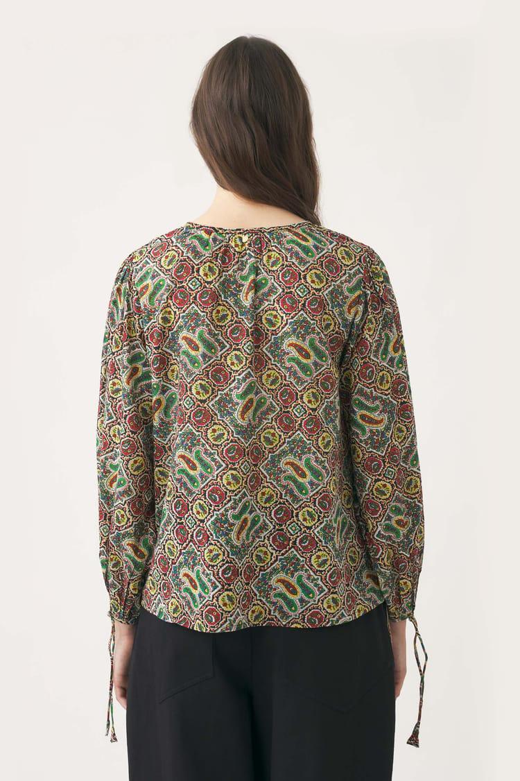 Antik Batik Blouse Kaki Voile De Coton Imprimé Au Block Print