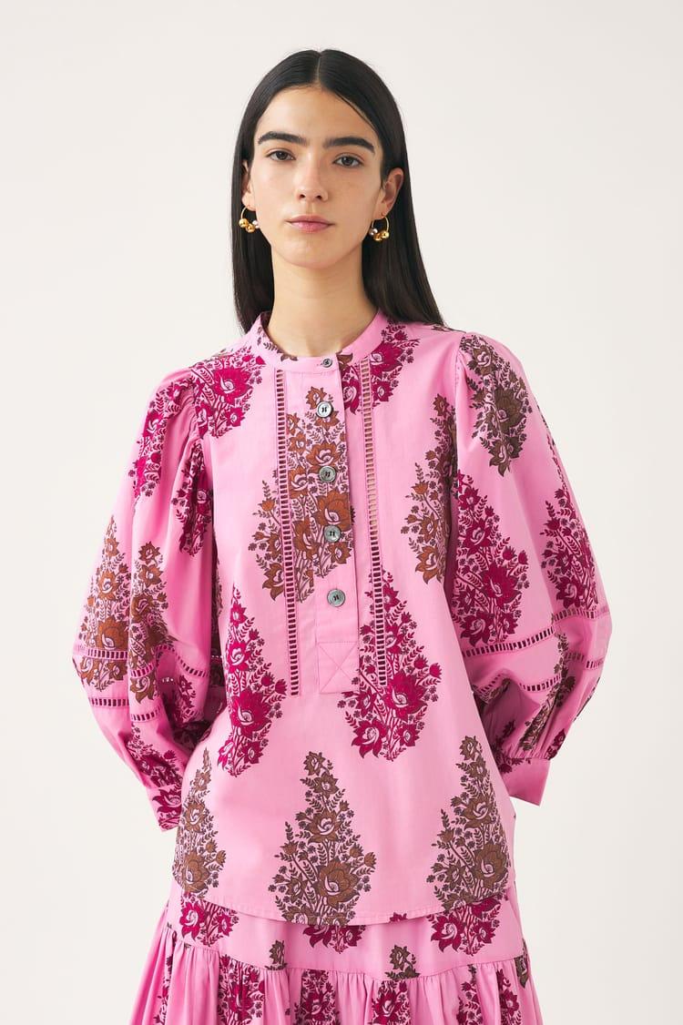 Antik Batik Blouse Rose Imprimée En Popeline De Coton