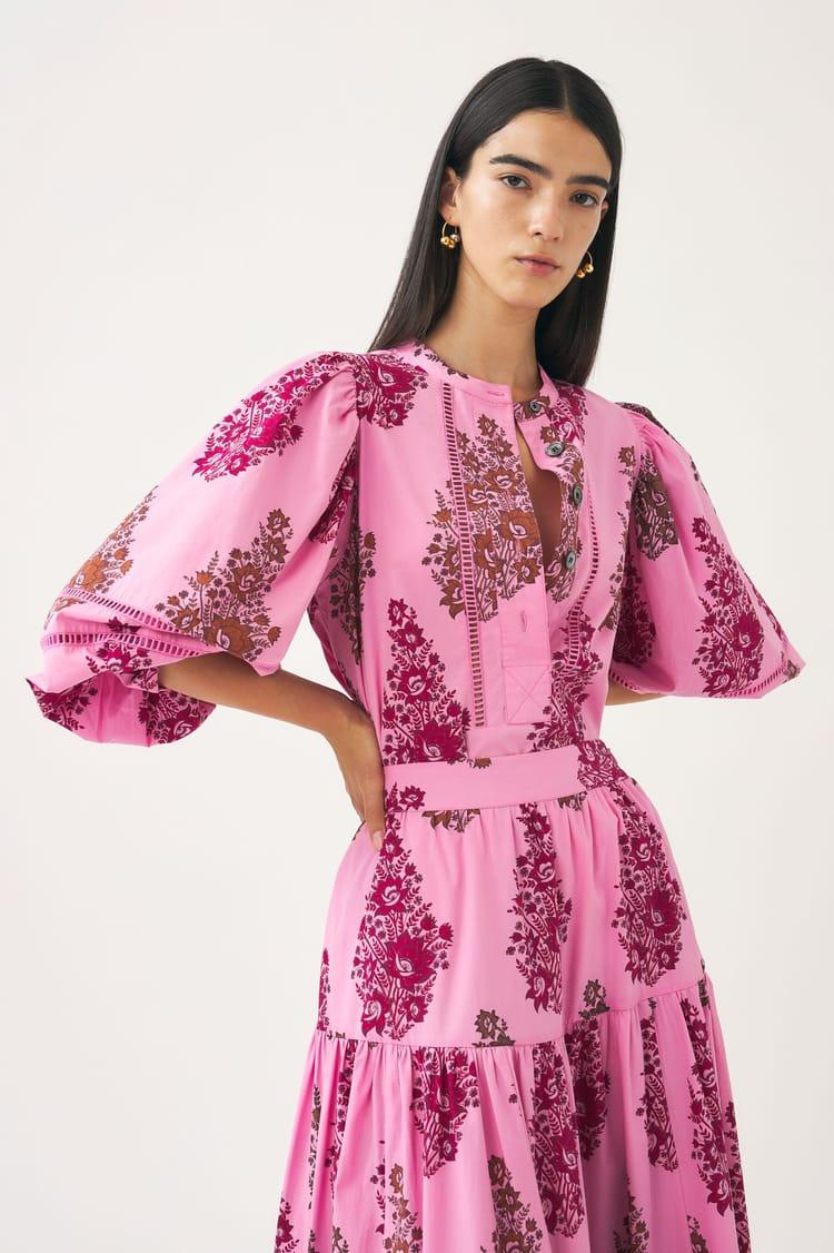 antik batik Blouse rose imprimée en popeline de coton